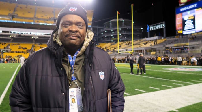 Edmund Nelson, former Steeler, now checks player uniforms for the NFL.